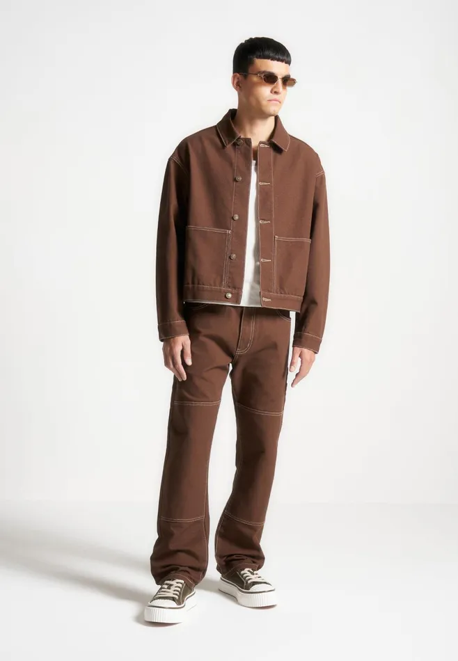 Men Manire De Voir Contrast Stitch Carpenter Jacket Brown