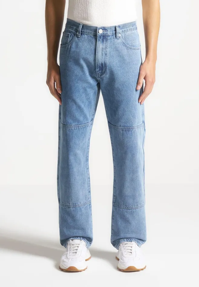 Men Manire De Voir Contrast Stitch Carpenter Jean Mid Blue