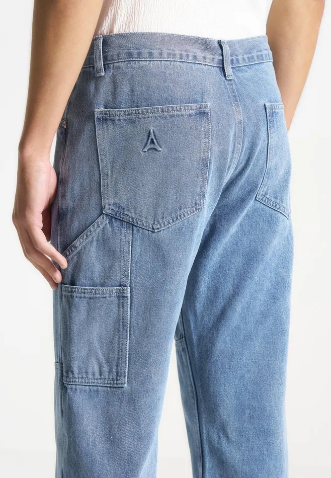 Men Manire De Voir Contrast Stitch Carpenter Jean Mid Blue