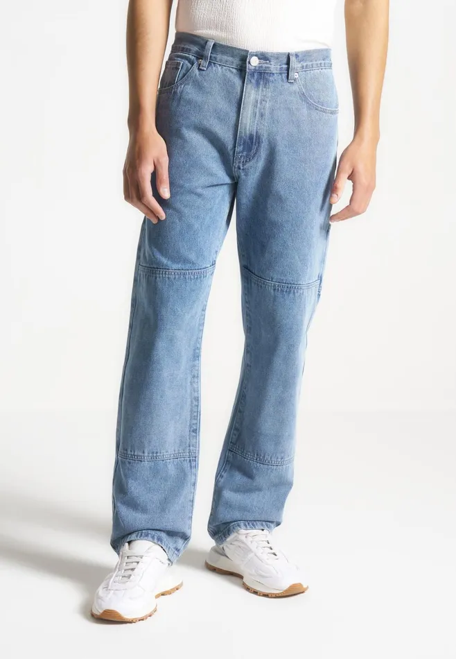 Men Manire De Voir Contrast Stitch Carpenter Jean Mid Blue