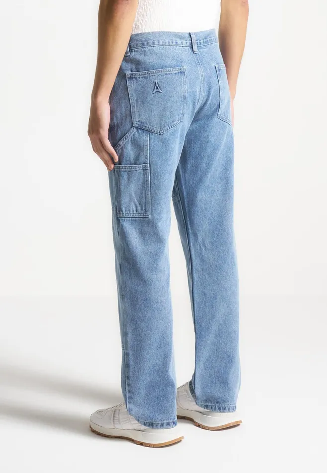 Men Manire De Voir Contrast Stitch Carpenter Jean Mid Blue