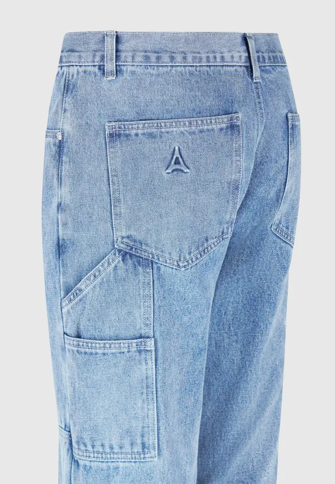 Men Manire De Voir Contrast Stitch Carpenter Jean Mid Blue