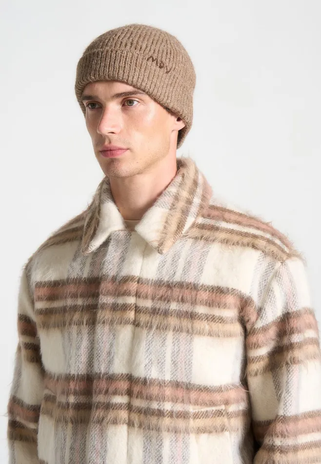 Men Manire De Voir Mdv Handstitched Wool Knit Beanie Beige