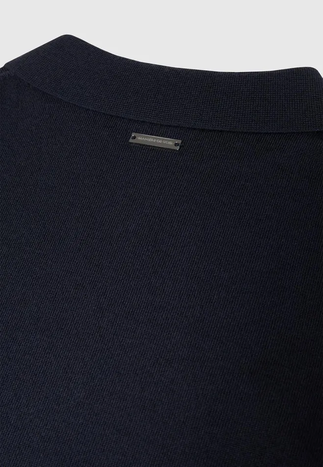 Men Manire De Voir Merino Wool Long Sleeve Polo Top With Zip Navy