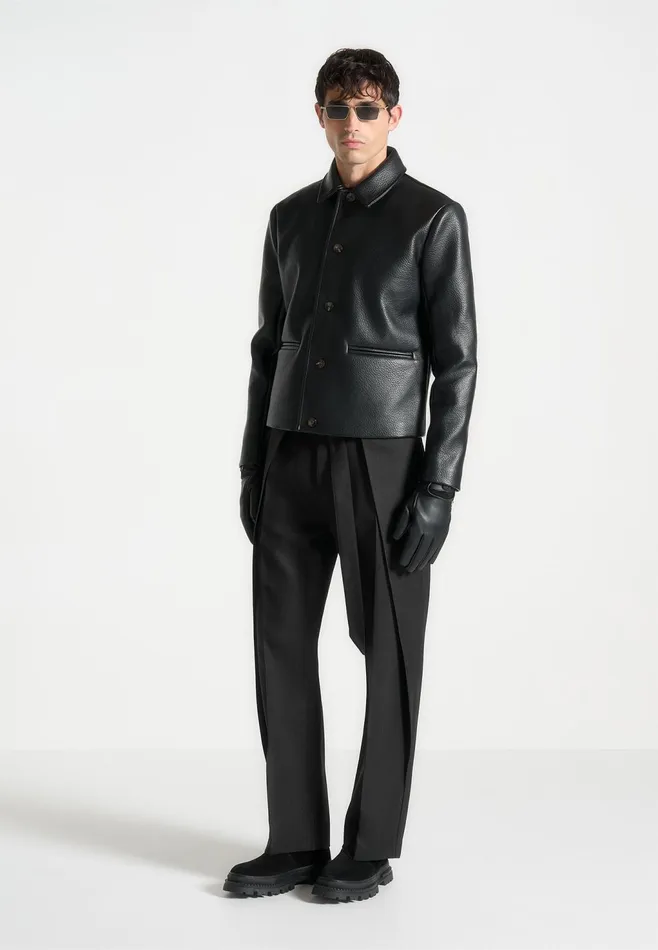 Men Manire De Voir Pebbled Leather Jacket Black