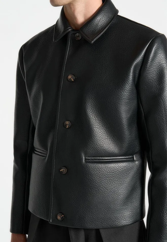 Men Manire De Voir Pebbled Leather Jacket Black