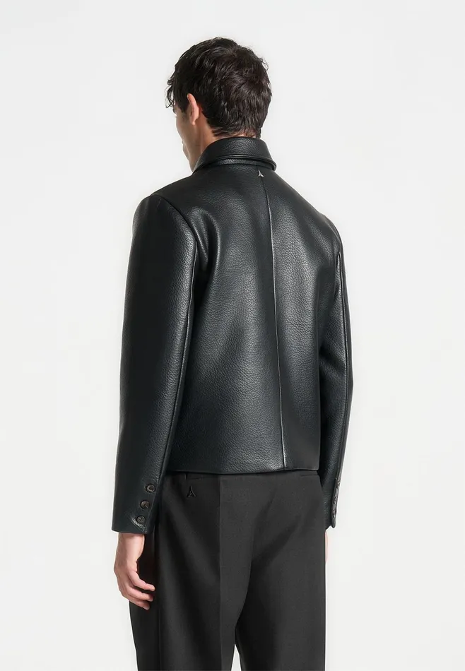 Men Manire De Voir Pebbled Leather Jacket Black