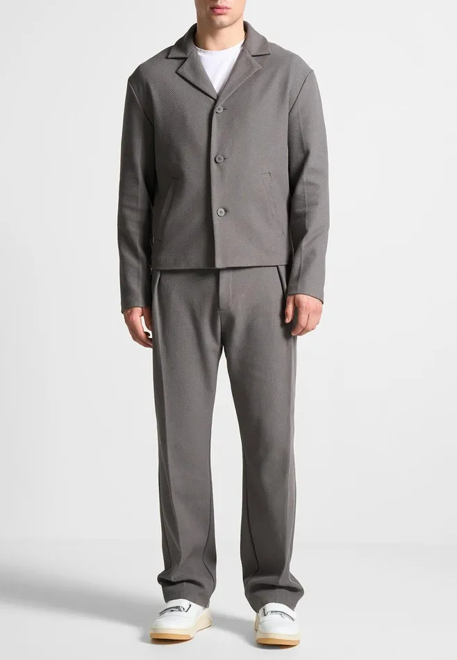 Men Manire De Voir Relaxed Fit Twill Pleated Tailored Trousers Grey