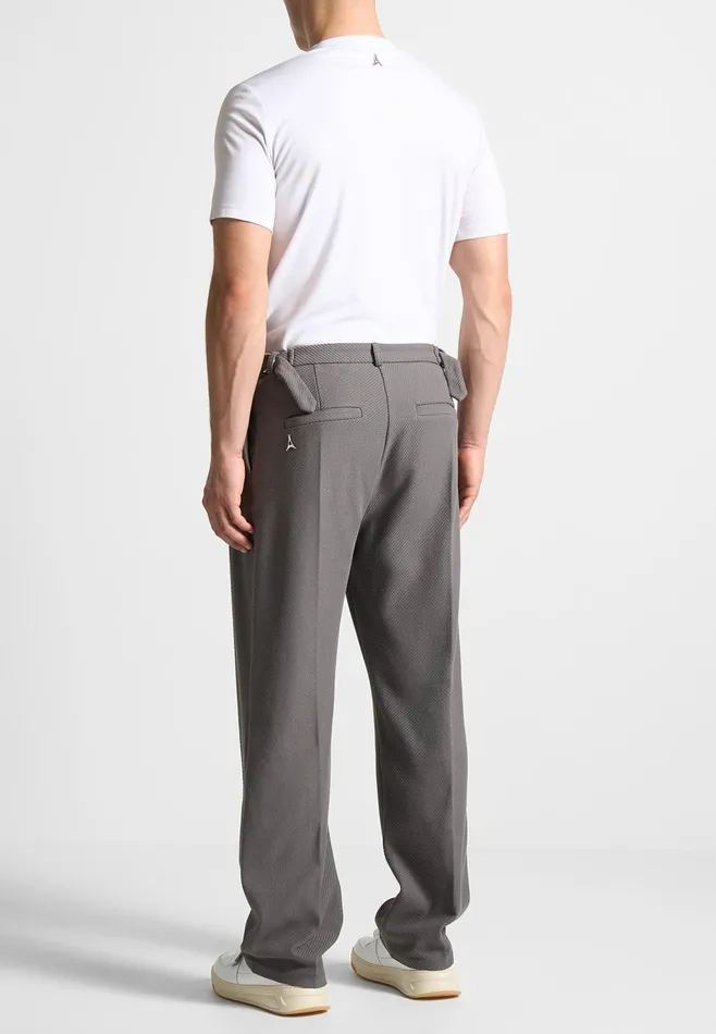 Men Manire De Voir Relaxed Fit Twill Pleated Tailored Trousers Grey