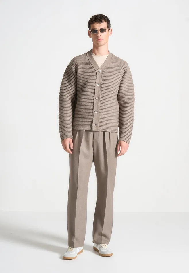 Men Manire De Voir Ribbed Knit Cardigan Taupe