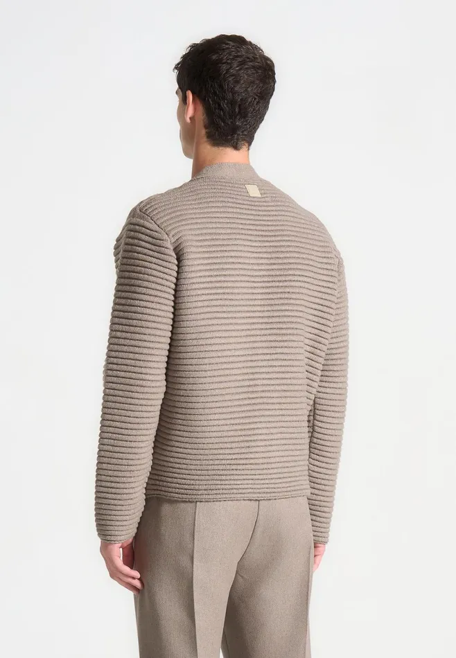 Men Manire De Voir Ribbed Knit Cardigan Taupe