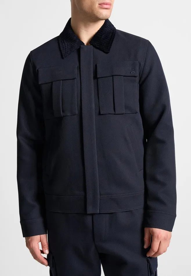 Men Manire De Voir Twill Trucker Jacket With Velvet Collar Navy