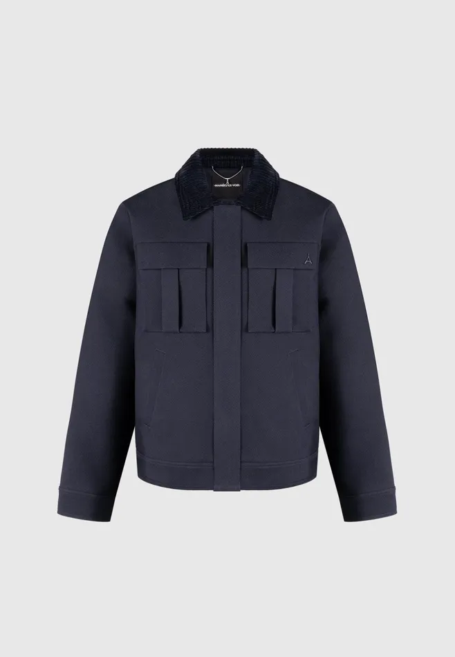 Men Manire De Voir Twill Trucker Jacket With Velvet Collar Navy
