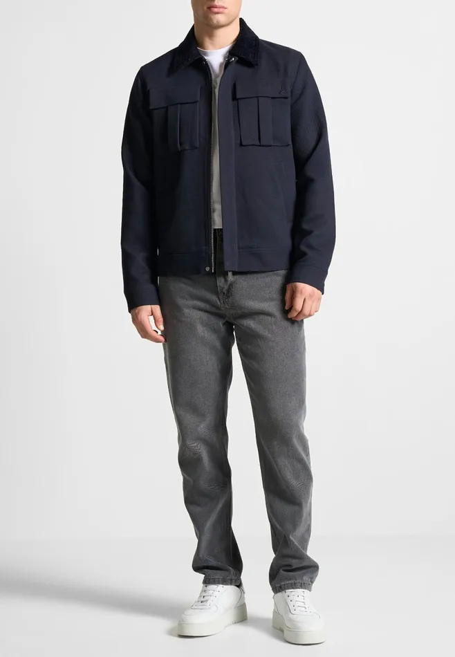 Men Manire De Voir Twill Trucker Jacket With Velvet Collar Navy