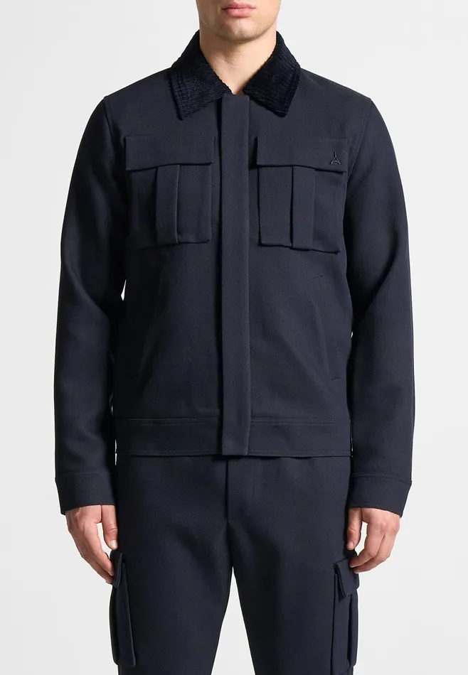 Men Manire De Voir Twill Trucker Jacket With Velvet Collar Navy