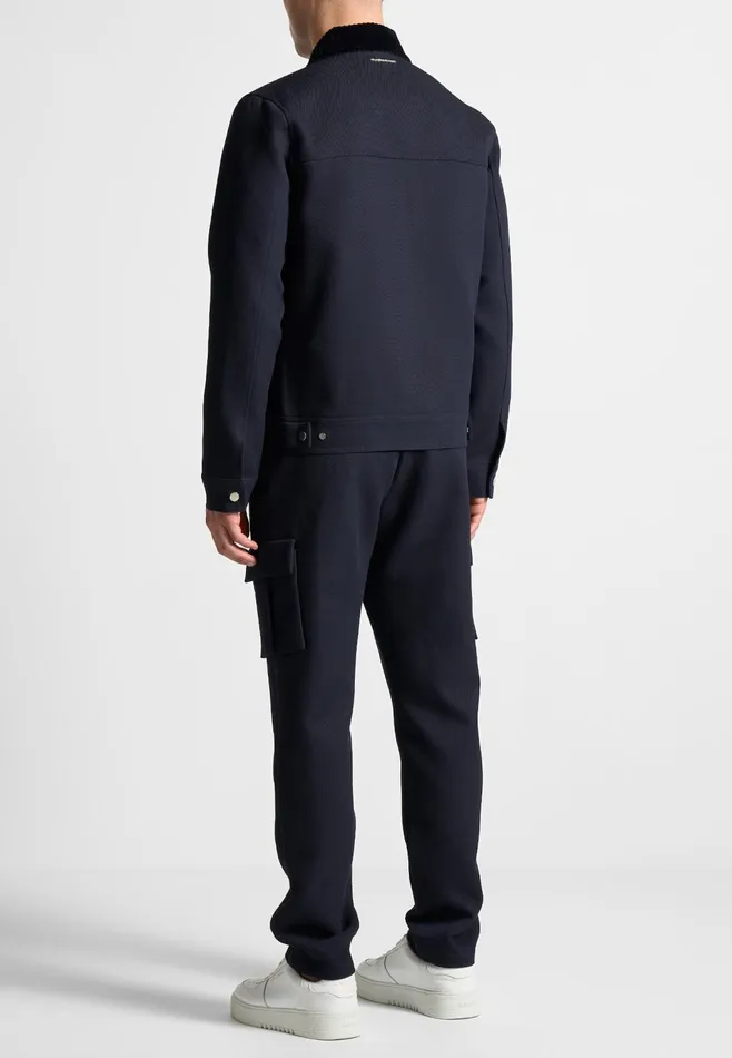Men Manire De Voir Twill Trucker Jacket With Velvet Collar Navy
