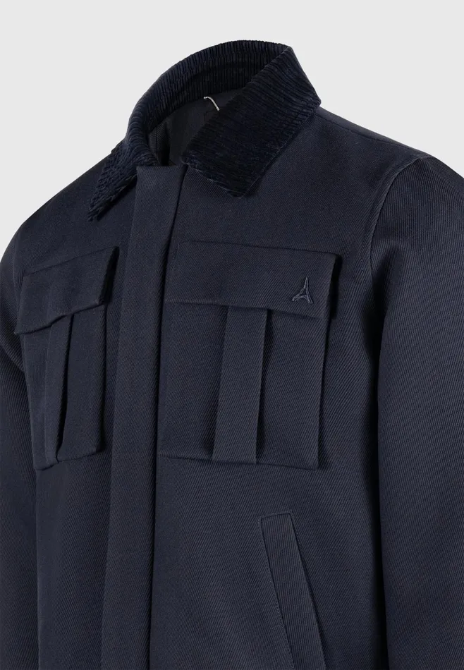Men Manire De Voir Twill Trucker Jacket With Velvet Collar Navy
