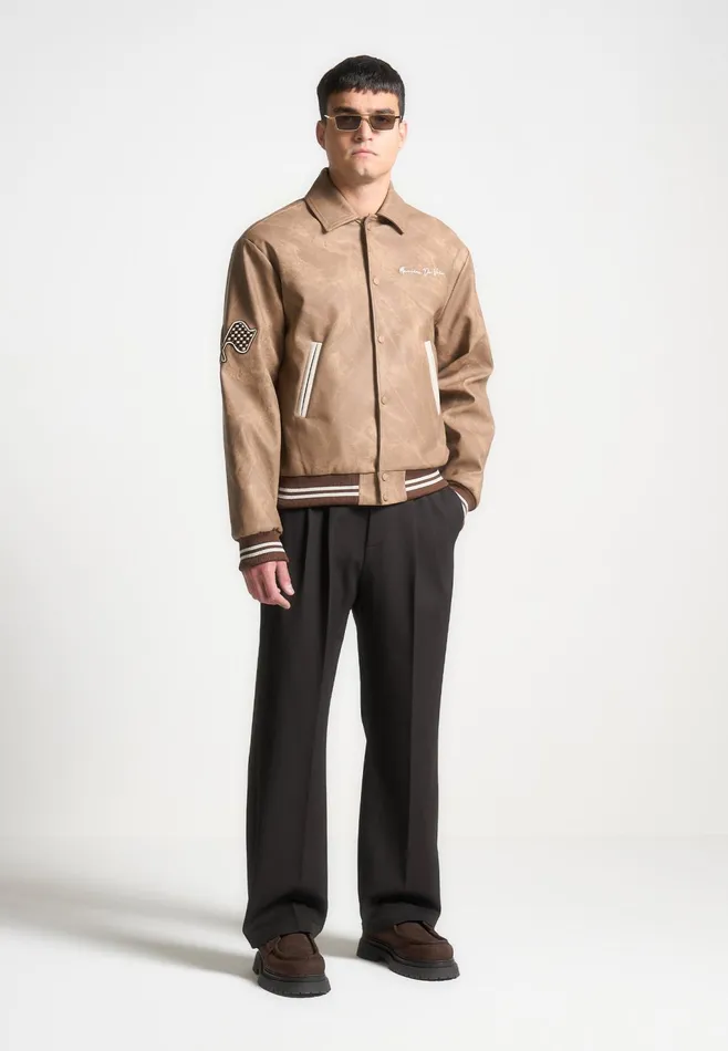 Men Manire De Voir Vintage Marble Varsity Jacket Brown