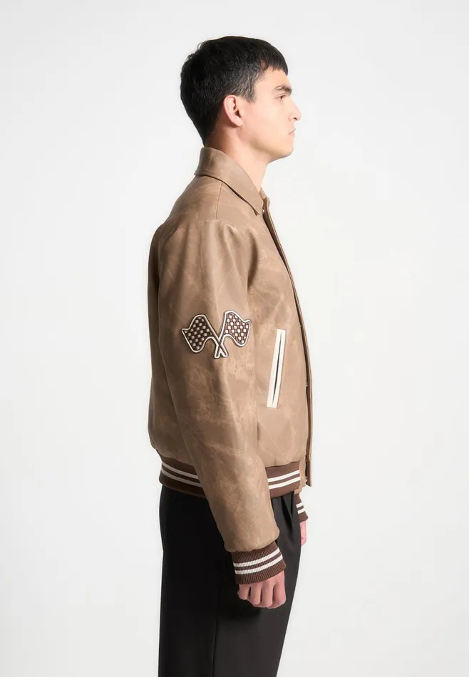 Men Manire De Voir Vintage Marble Varsity Jacket Brown