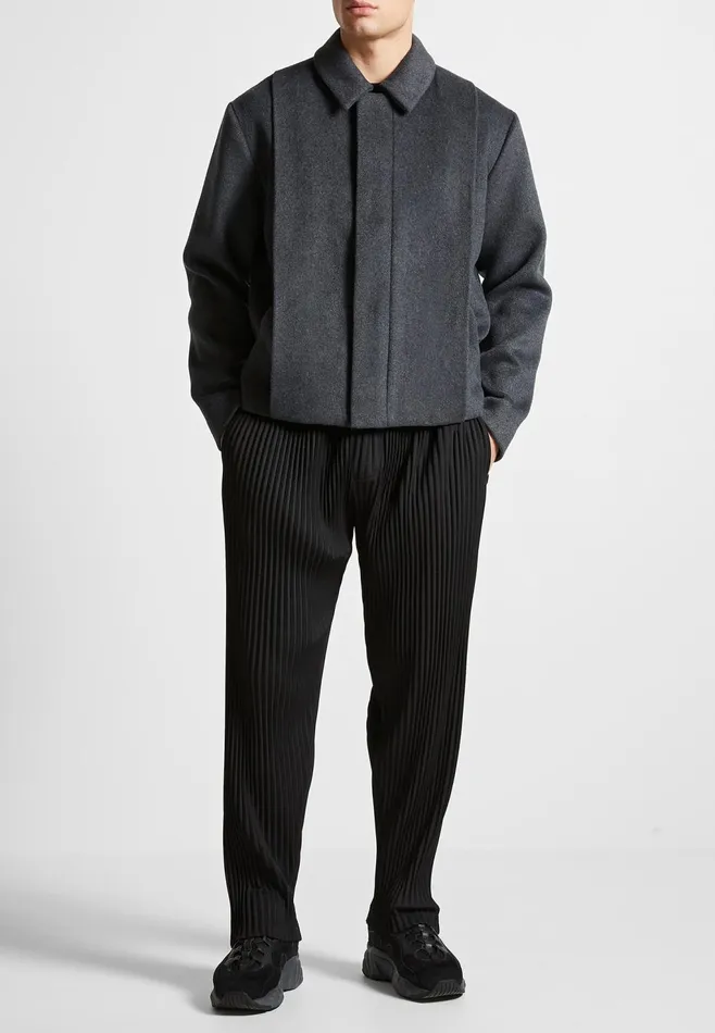 Men Manire De Voir Wool Blend Boxy Jacket With Pleat Charcoal Grey