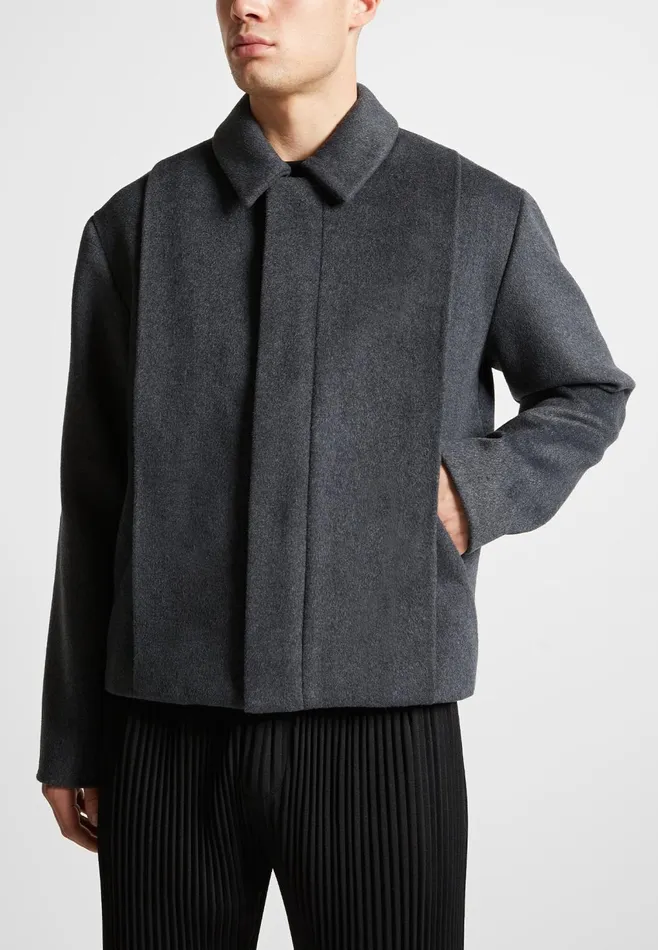 Men Manire De Voir Wool Blend Boxy Jacket With Pleat Charcoal Grey