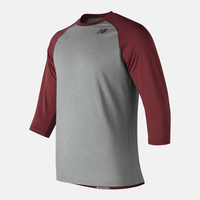 Men New Balance 34 Baseball Raglan Top TEAM CARDINAL Shirts