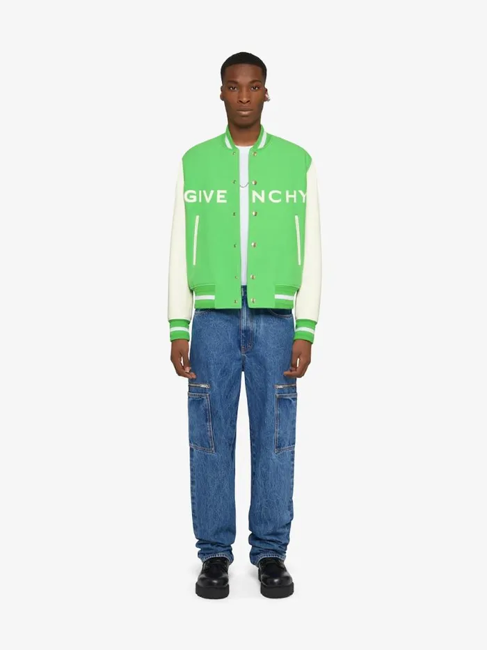 Men Outerwear and Blousons Givenchy GIVENCHY Varsity Jacket In Wool And Leather Bright Green
