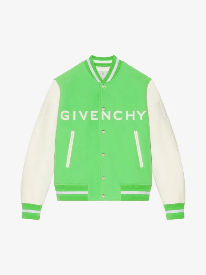 Men Outerwear and Blousons Givenchy GIVENCHY Varsity Jacket In Wool And Leather Bright Green