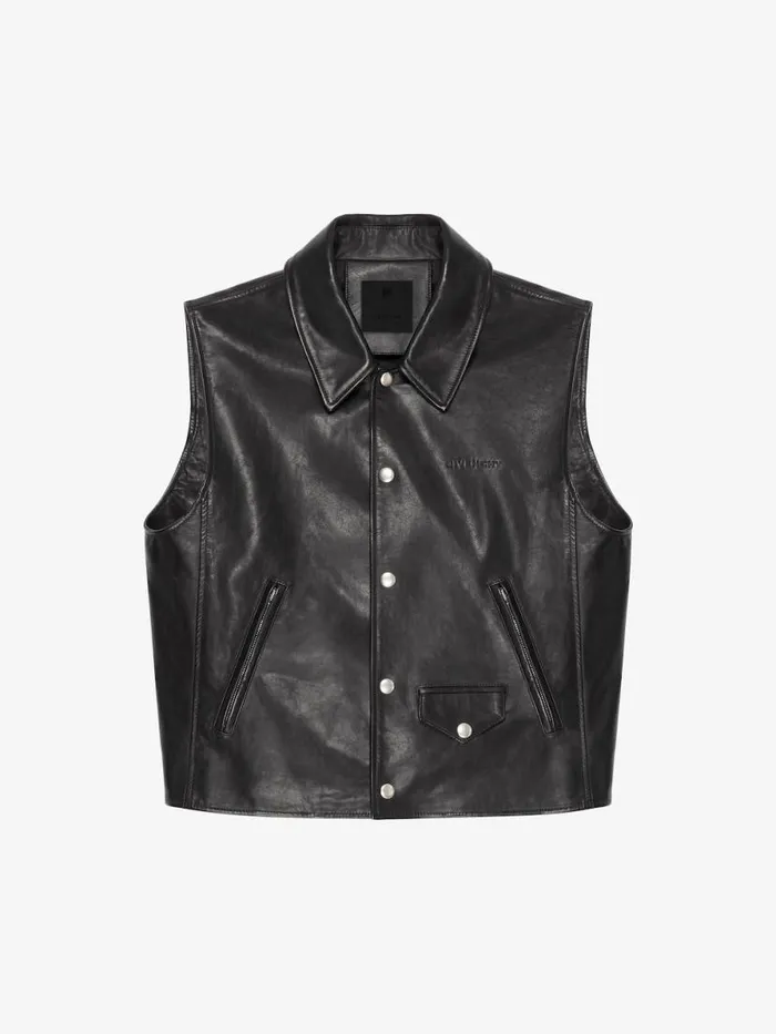 Men Outerwear and Blousons Givenchy Waistcoat In Leather Black
