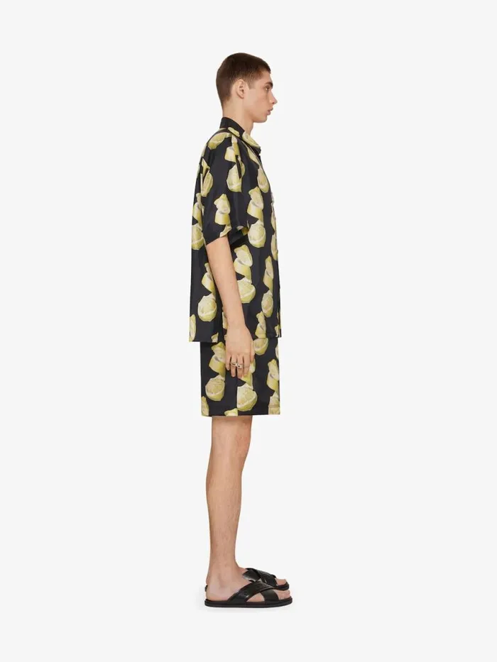 Men Pants and Shorts Givenchy Bermuda Shorts In Silk With Lemon Print Blackyellow