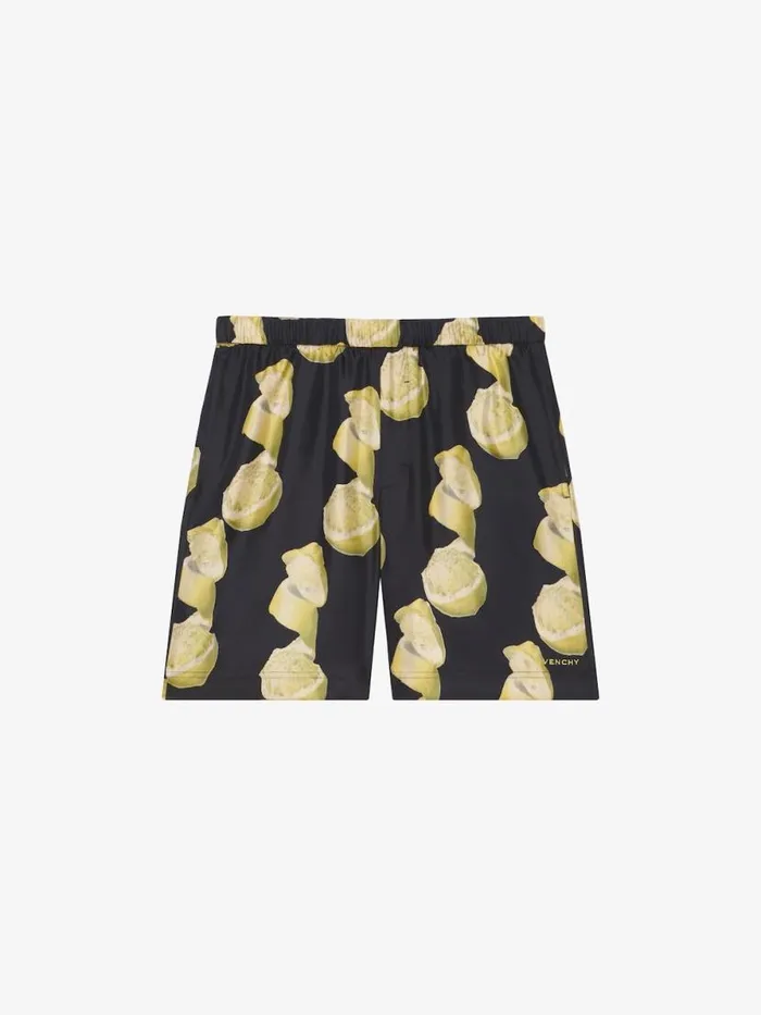 Men Pants and Shorts Givenchy Bermuda Shorts In Silk With Lemon Print Blackyellow