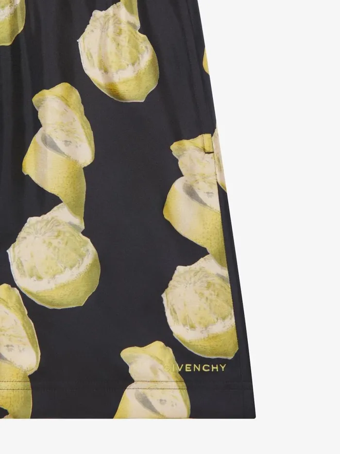 Men Pants and Shorts Givenchy Bermuda Shorts In Silk With Lemon Print Blackyellow