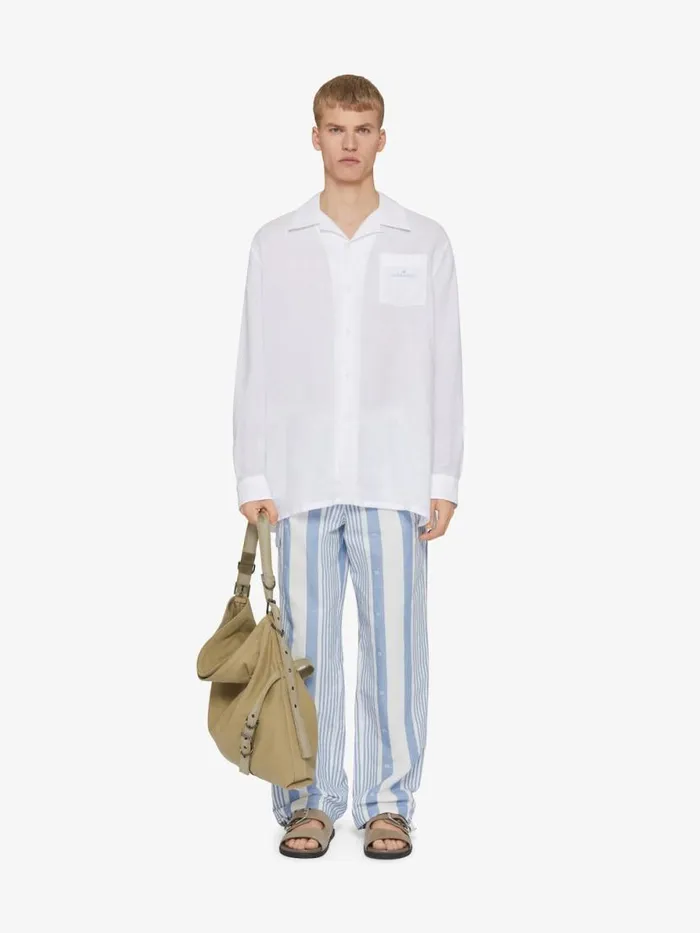 Men Pants and Shorts Givenchy Pants In Linen With 4G Stripes Blueoff White