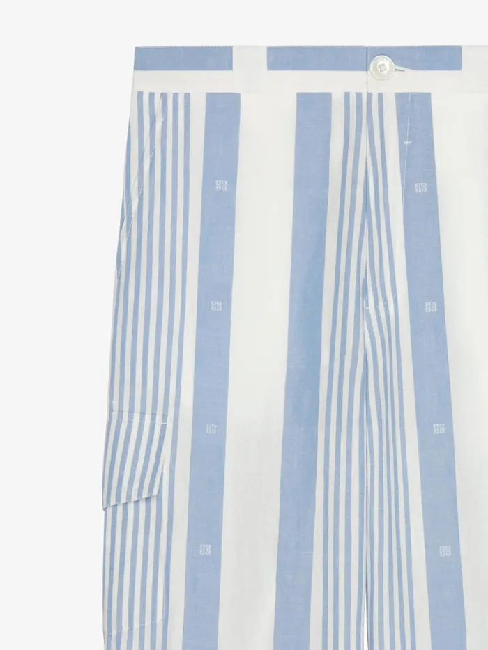 Men Pants and Shorts Givenchy Pants In Linen With 4G Stripes Blueoff White