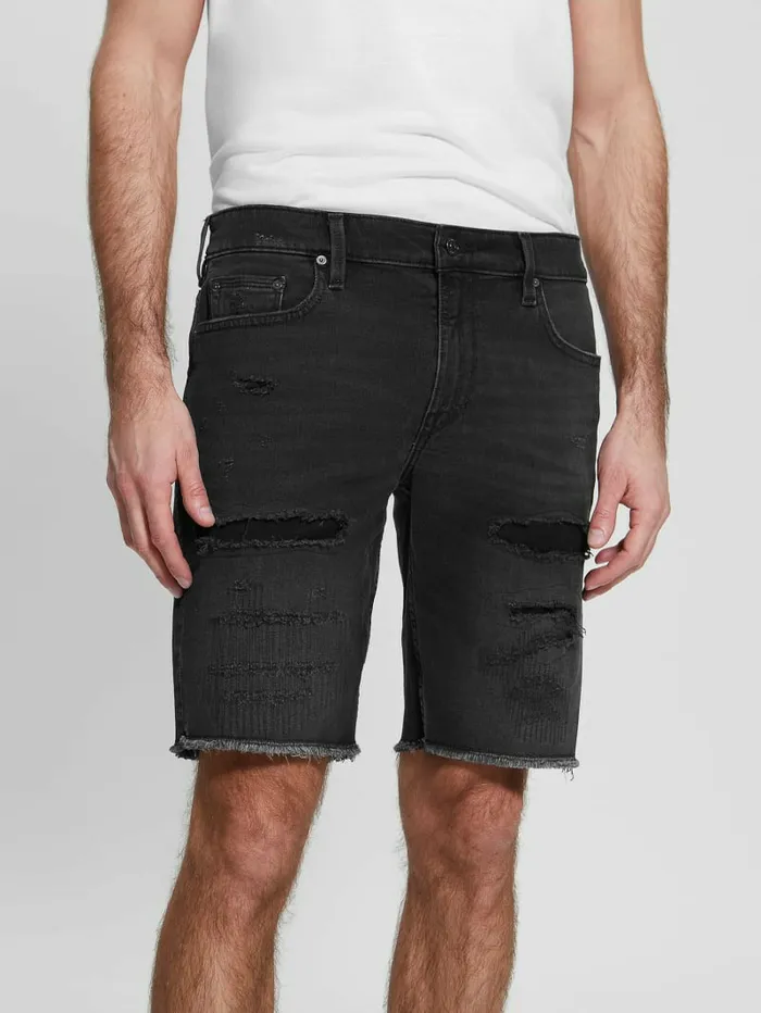 Men RipandRepair Regular Fit Denim Shorts Sable Black Jeans and Denim GUESS