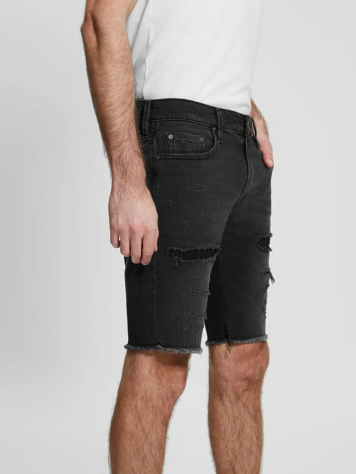 Men RipandRepair Regular Fit Denim Shorts Sable Black Jeans and Denim GUESS