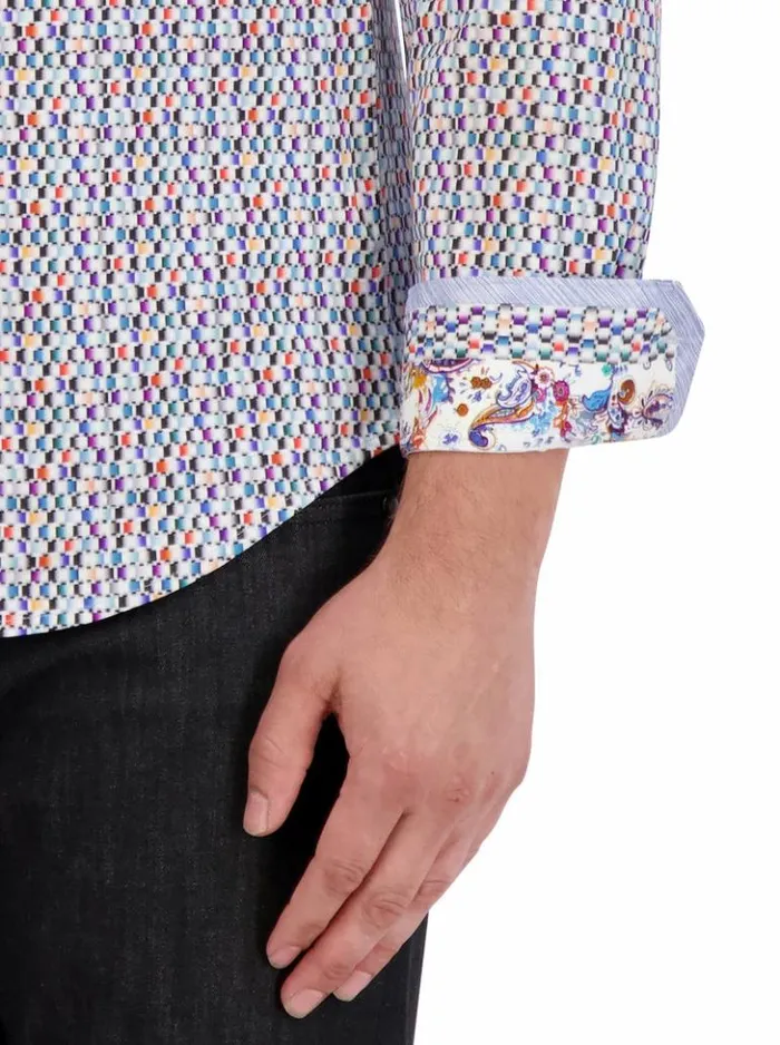 Men Robert Graham Button Down Shirts Flamenco Motion Long Sleeve Knit Shirt Multi