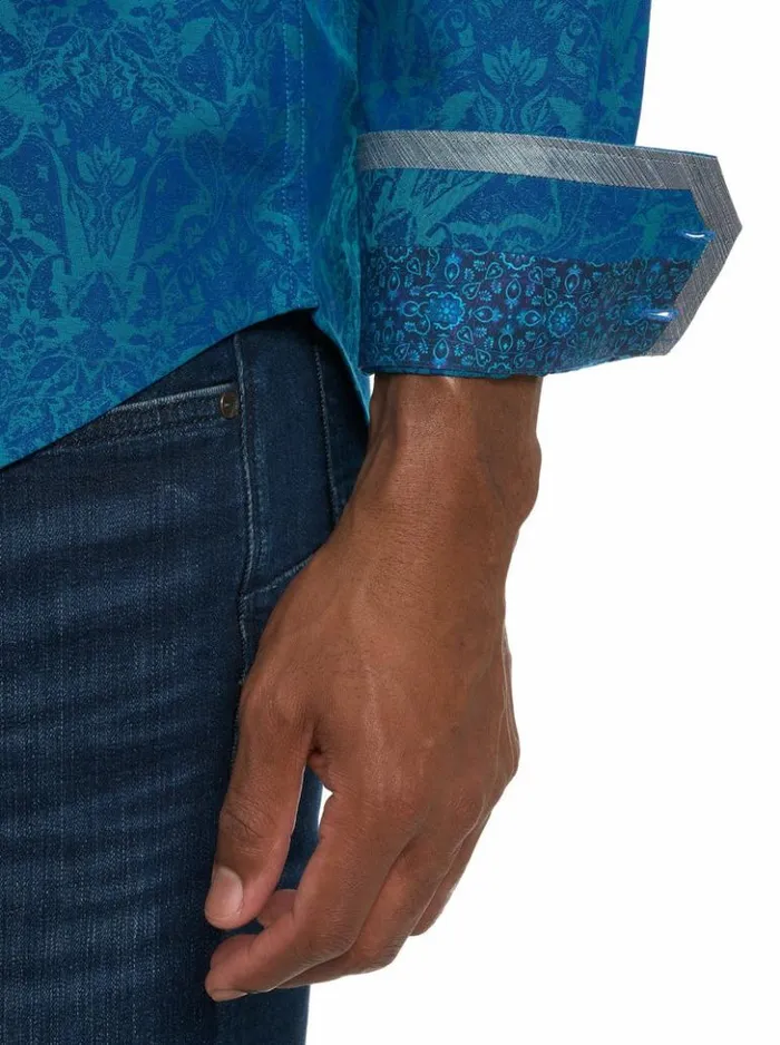 Men Robert Graham Button Down Shirts Highland Long Sleeve Button Down Shirt Turquoise