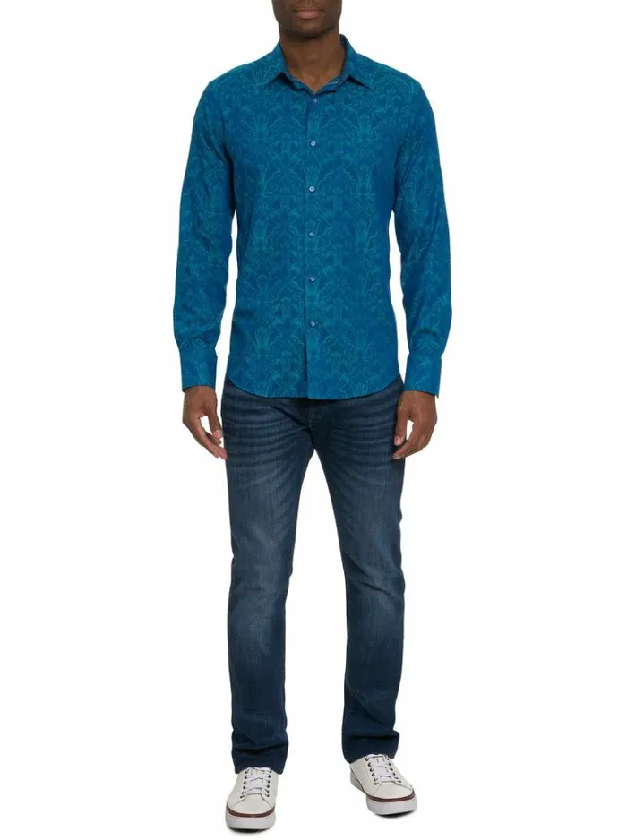 Men Robert Graham Button Down Shirts Highland Long Sleeve Button Down Shirt Turquoise