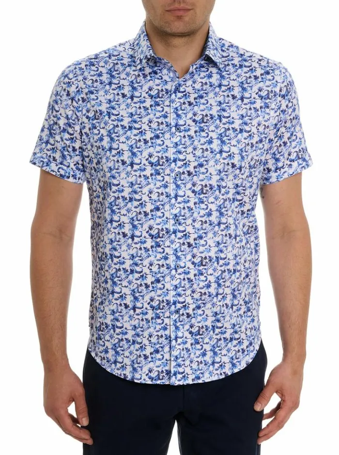 Men Robert Graham Button Down Shirts Kaanapali Short Sleeve Button Down Shirt Blue Men Robert Graham Button Down Shirts Kaanapali Short Sleeve Button Down Shirt Blue