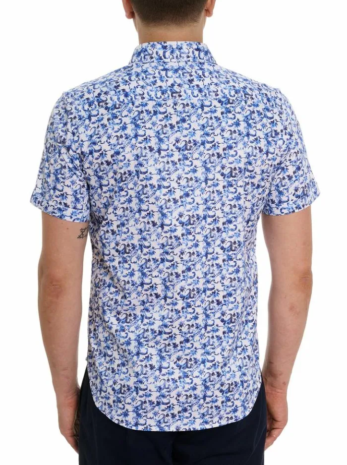Men Robert Graham Button Down Shirts Kaanapali Short Sleeve Button Down Shirt Blue