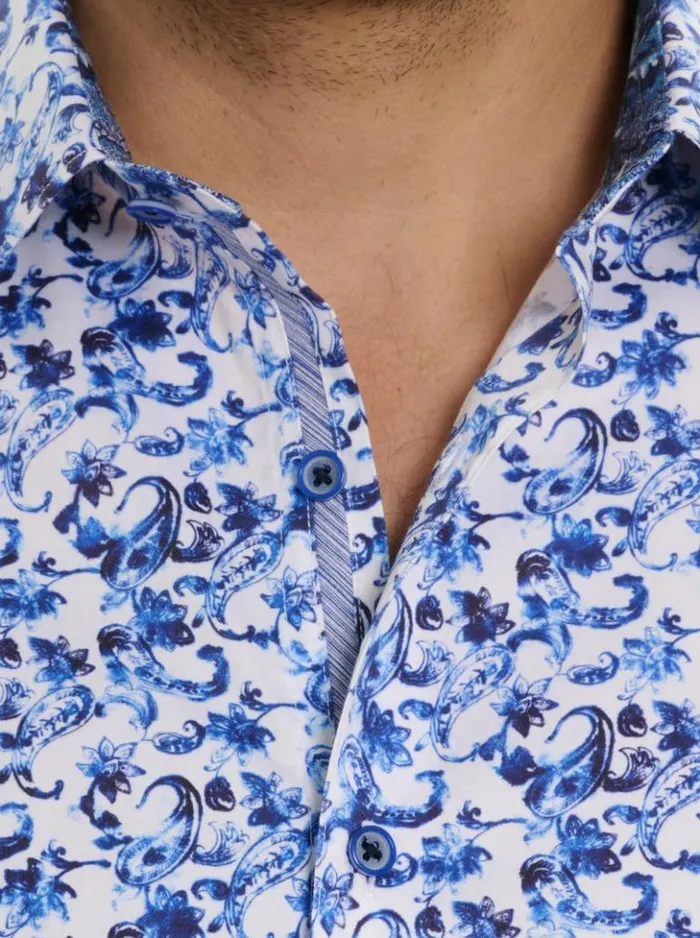 Men Robert Graham Button Down Shirts Kaanapali Short Sleeve Button Down Shirt Blue