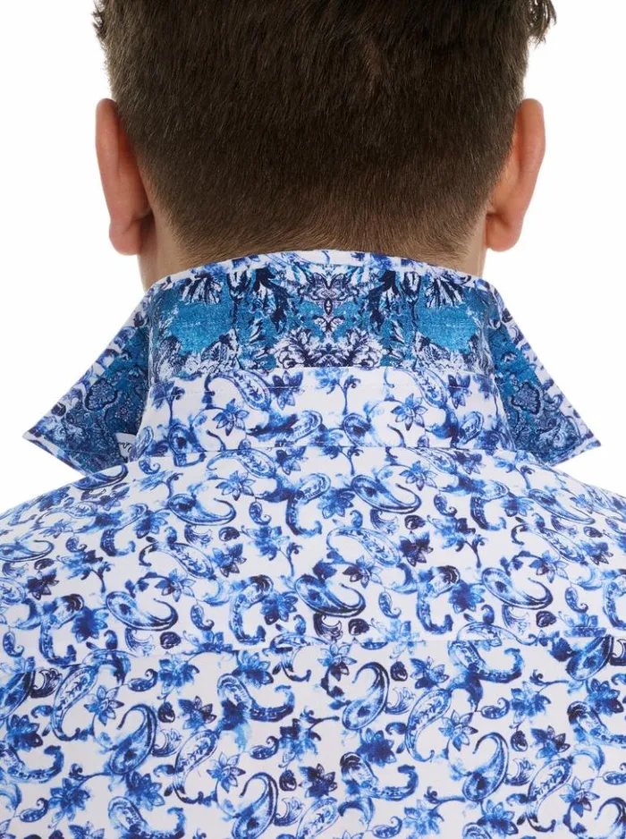 Men Robert Graham Button Down Shirts Kaanapali Short Sleeve Button Down Shirt Blue