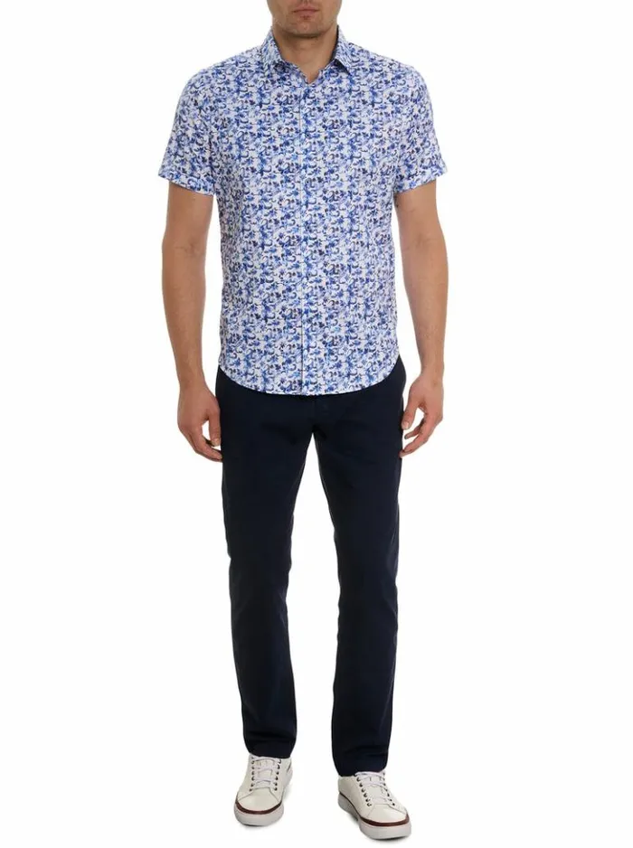 Men Robert Graham Button Down Shirts Kaanapali Short Sleeve Button Down Shirt Blue