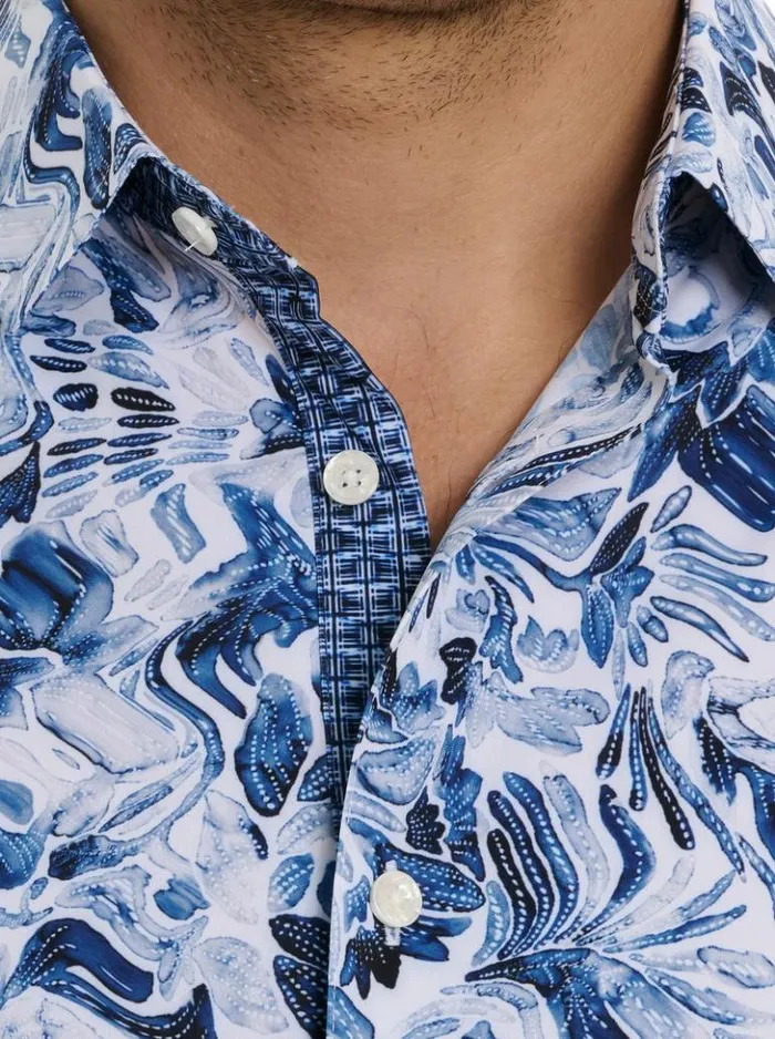 Men Robert Graham Button Down Shirts Occasio Short Sleeve Knit Shirt Blue