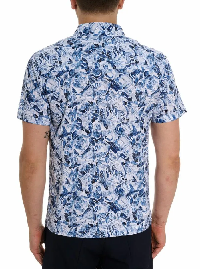 Men Robert Graham Button Down Shirts Occasio Short Sleeve Knit Shirt Blue
