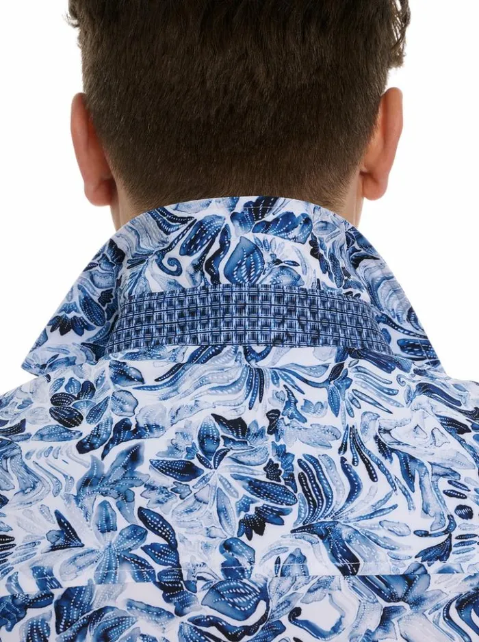 Men Robert Graham Button Down Shirts Occasio Short Sleeve Knit Shirt Blue