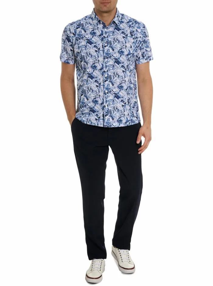 Men Robert Graham Button Down Shirts Occasio Short Sleeve Knit Shirt Blue