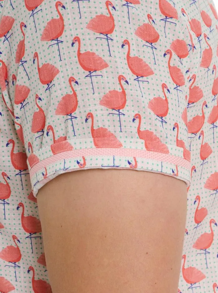 Men Robert Graham Button Down Shirts Polka Flamingo Short Sleeve Button Down Shirt Multi