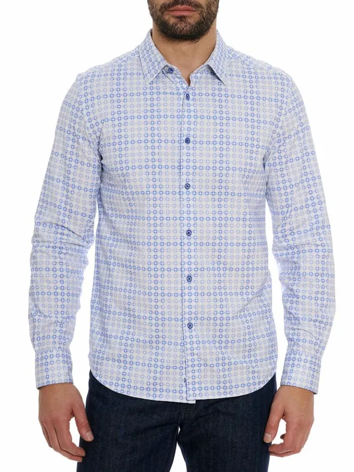 Men Robert Graham Button Down Shirts Port Of Call Motion Long Sleeve Knit Shirt Blue Men Robert Graham Button Down Shirts Port Of Call Motion Long Sleeve Knit Shirt Blue